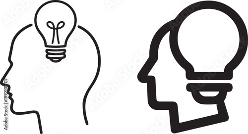 Creative idea lightbulb in head logo concept design