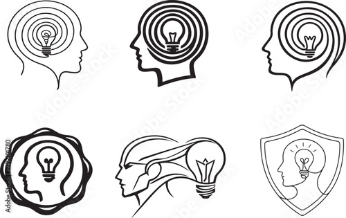Creative imagination lightbulb head icon concept