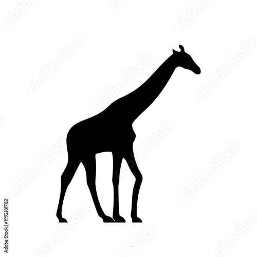 Giraffe Silhouette Side View Isolated on White Background
