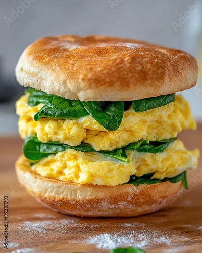 English Muffin Sandwich with Scrambled Eggs and Spinach