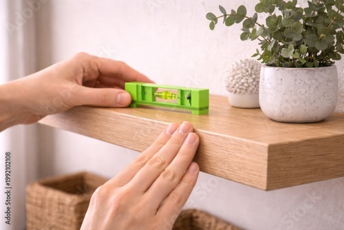 Checking Floating Shelf Position with Spirit Level