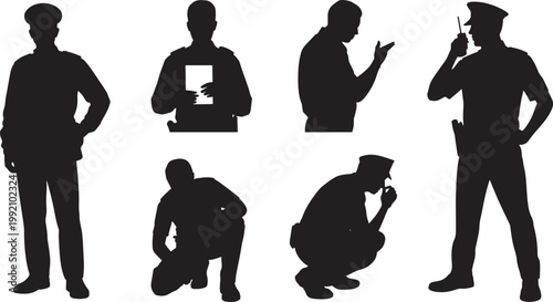 police officers in various poses silhouettes