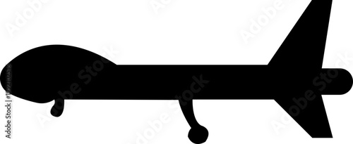 Fighter jet airplane aircraft aviation icon in black flat style featuring plane, jet, flight, warplane synonym elements for military, airforce and transport design use