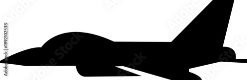 Fighter jet airplane aircraft aviation icon in black flat style featuring plane, jet, flight, warplane synonym elements for military, airforce and transport design use