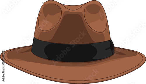 Classic Brown Fedora Hat Vector Illustration with Black Ribbon Band for Men Fashion Apparel Design Accessories and Retro Vintage Style Graphics