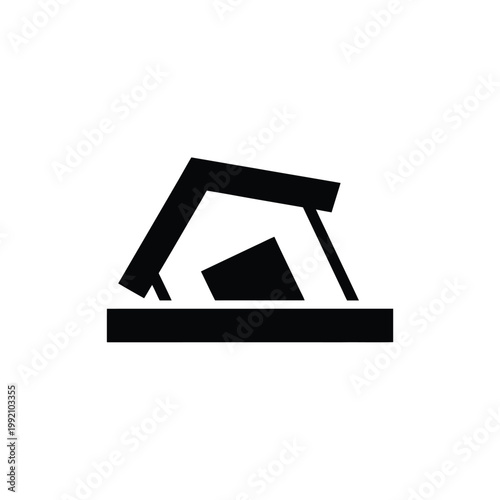 Simple black and white illustration of an ironing board and iron