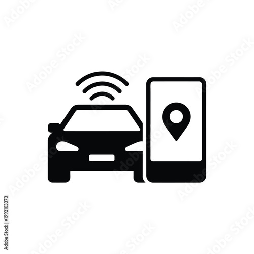 Connected car and smartphone displaying a location marker icon