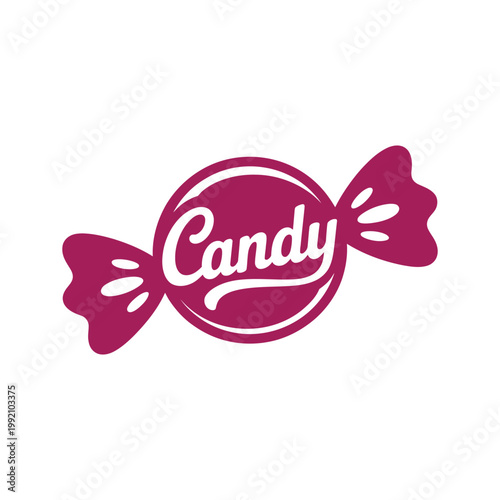 A vibrant magenta candy wrapper illustration with the word candy displayed