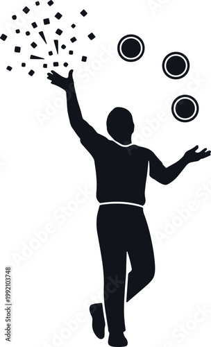 Juggler tossing objects in air, entertainment performance.