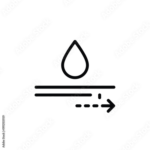 Simple line drawing of a water droplet and directional arrow