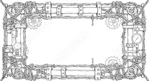 Steampunk gear and pipe border frame pipes