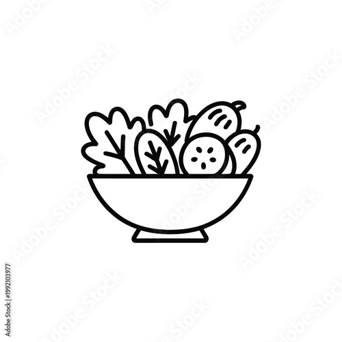 Simple line drawing of a salad in a bowl black and white