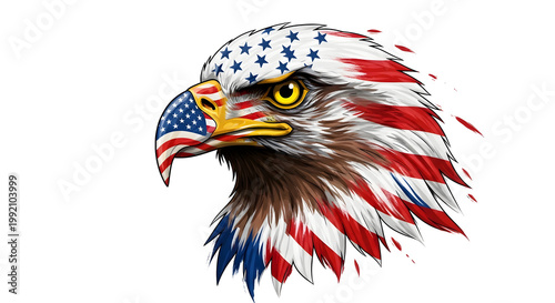 A patriotic illustration of an American eagle's head with a USA flag design on transparent background