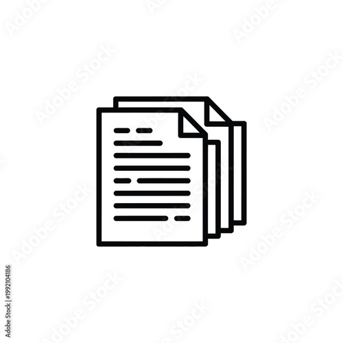 Simple black and white line drawing of stacked documents or papers
