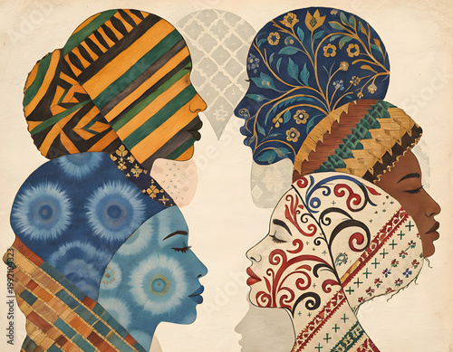 Diverse Minds: Patchwork human profile pattern global cultural diversity unity peaceful expression showing harmony connection community abstract illustration