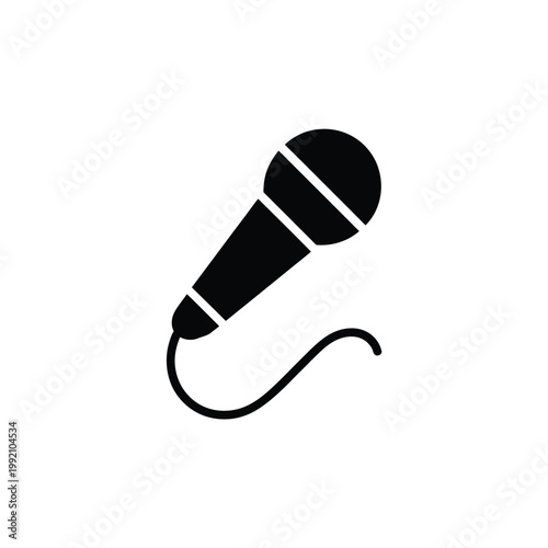 Simple black silhouette of a vintage style microphone on a white background
