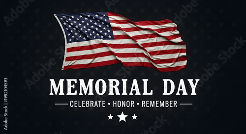 A Memorial Day graphic with an American flag on a transparent background