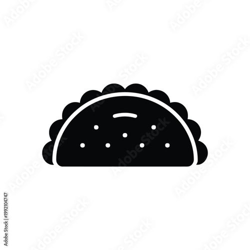 Simple black and white illustration of a filled empanada pastry