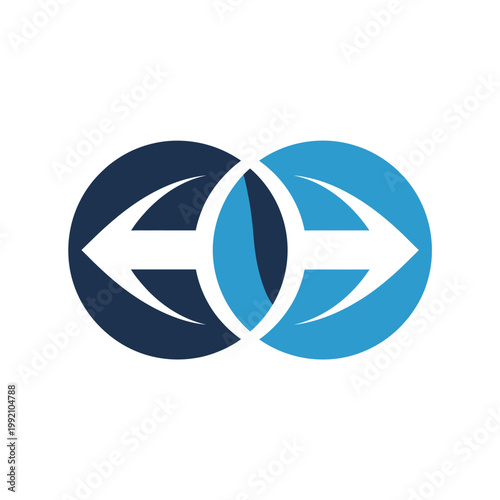 Abstract logo featuring two interlocking circles with opposing arrows