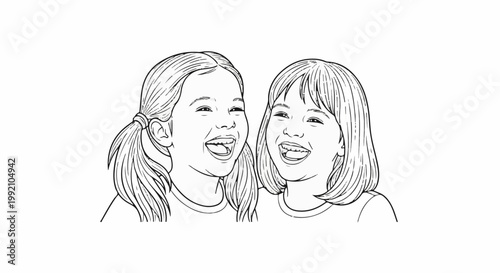 Two girls with their mouths open in wide smiles and laughter