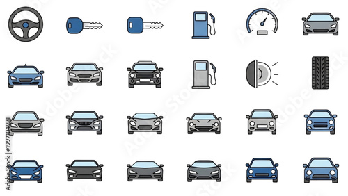 Vehicles icons including cars and gauges on display