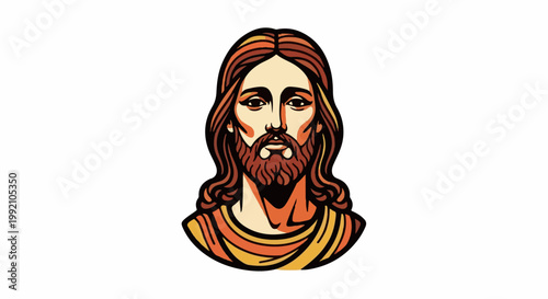 Stylized portrait of Jesus Christ with long hair and beard