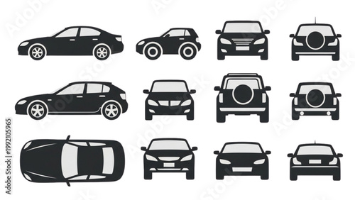 Various cars are shown in different angles and positions on road