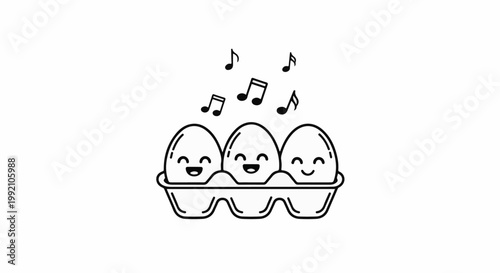 Three happy eggs in a carton singing with musical notes (1)
