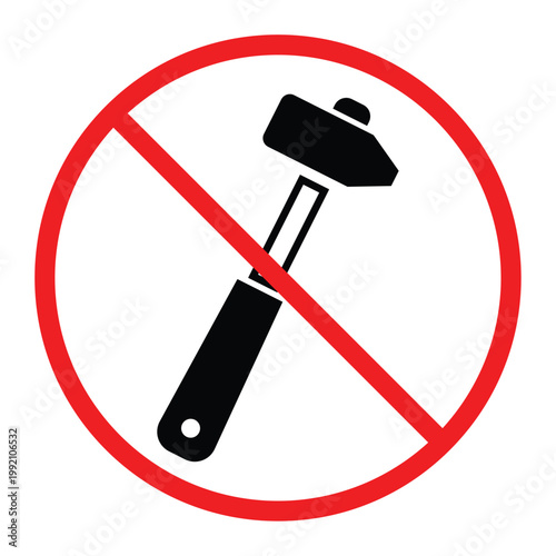 Hammer Not Allowed Icon Representing Restricted Construction Tool Use.
