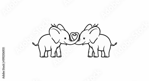 Two cartoon elephants form a heart with their trunks