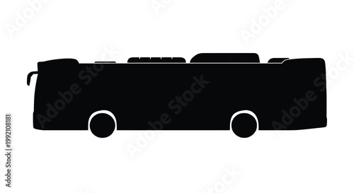 A black silhouette of a passenger bus side view silhouette