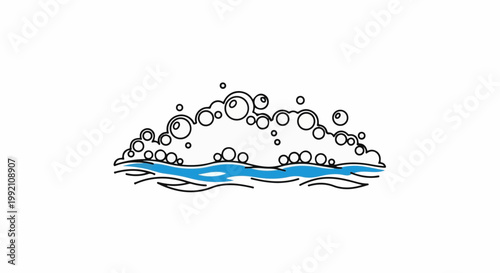 Stylized wave with crest of bubbles, graphic design