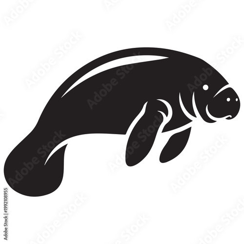 Manatee swimming silhouette vector illustration for marine life logo and aquatic graphic design