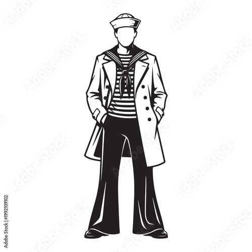 Vintage sailor in classic navy uniform standing vector illustration for maritime and nautical design