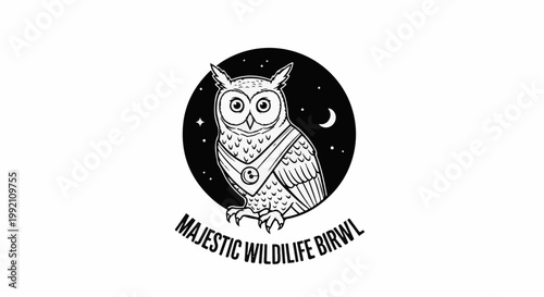 Whimsical owl illustration with crescent moon, stars, and curved text below