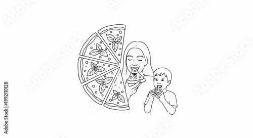 Woman and child enjoying slices of pizza