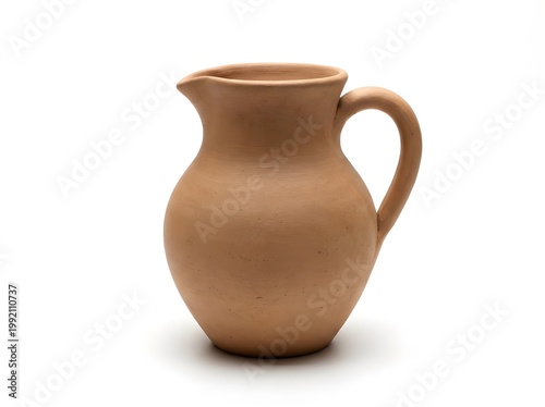 Handcrafted Clay Water Jug Isolated on White Background
