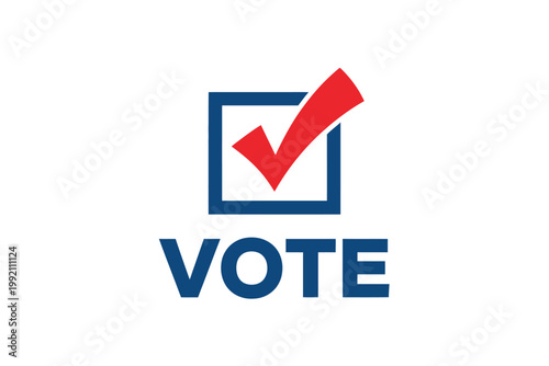A blue box with a red checkmark and the word vote below it
