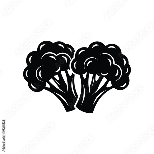 Bold glyph icon of two fresh broccoli heads for healthy cooking and culinary vegetable illustration