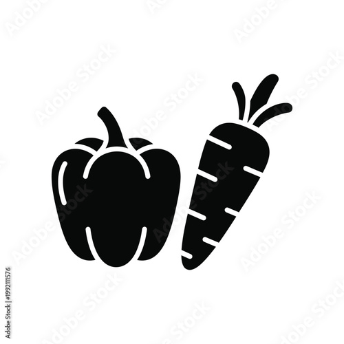 Bold glyph icon of bell pepper and fresh carrot for culinary and healthy nutrition design assets