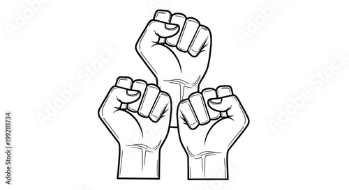 Three Raised Fists Vector Illustration of Protest and Solidarity Concept Art for Social Justice Activism