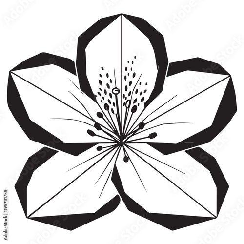 Minimalist cherry blossom flower vector illustration in black and white line art for logo design