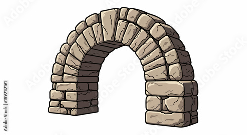 A stone archway with a rough-hewn, ancient appearance, cast in beige and grey tones
