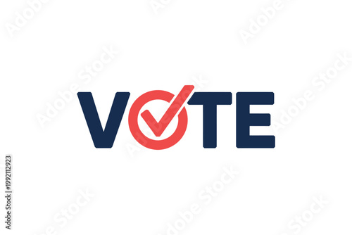 Bold vote typography with a checkmark replacing the o letter