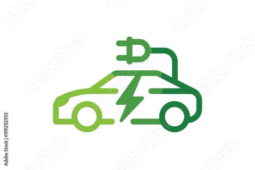 Green electric vehicle icon displaying charging with a lightning bolt symbol