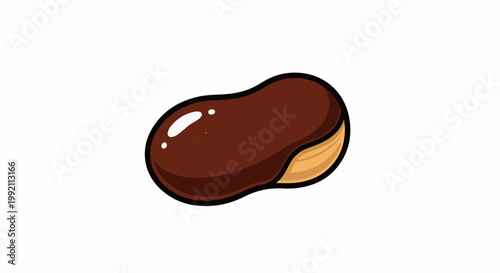 A single, cartoon-style, brown chocolate-covered cookie with a beige bottom