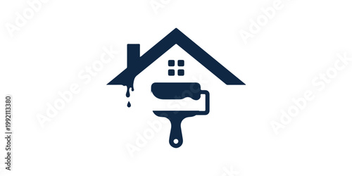 Paint logo design, home repair logo. Home paint log wit paint roller vector illustration.