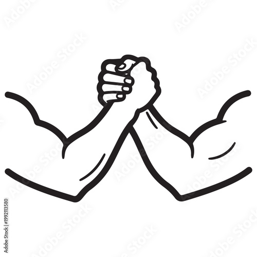 Arm wrestling vector illustration of two muscular arms competing for strength and power symbol for competition and rivalry