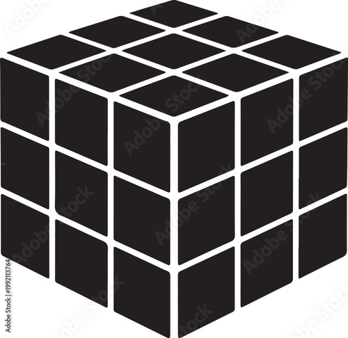 Black Cube Structure with White Lines on White Background