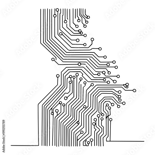 Digital Circuit Board Motherboard Pattern Continuous Line Art Minimalist Technology Future Concept Vector